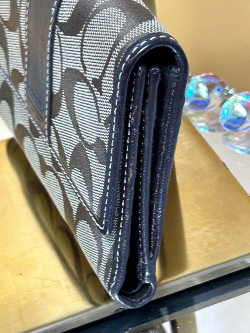 Coach Signature Jacquard Trifold Wallet with Leather Trim Approx. 5.5 x 4” - Picture 4 of 16